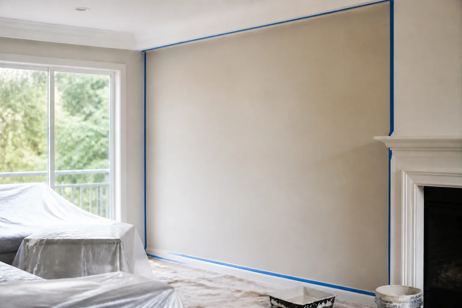 Painter applying a fresh interior wall finish